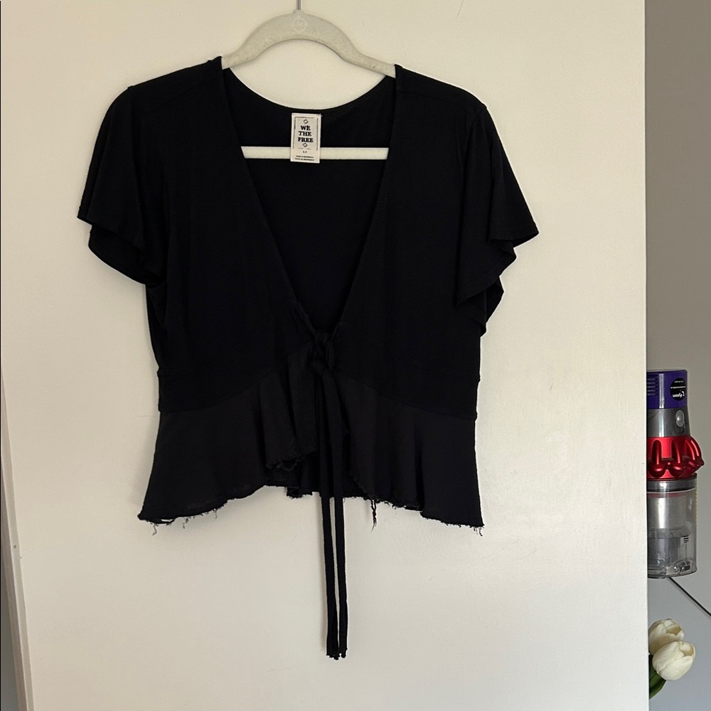We The Free Black Tie-Front Blouse